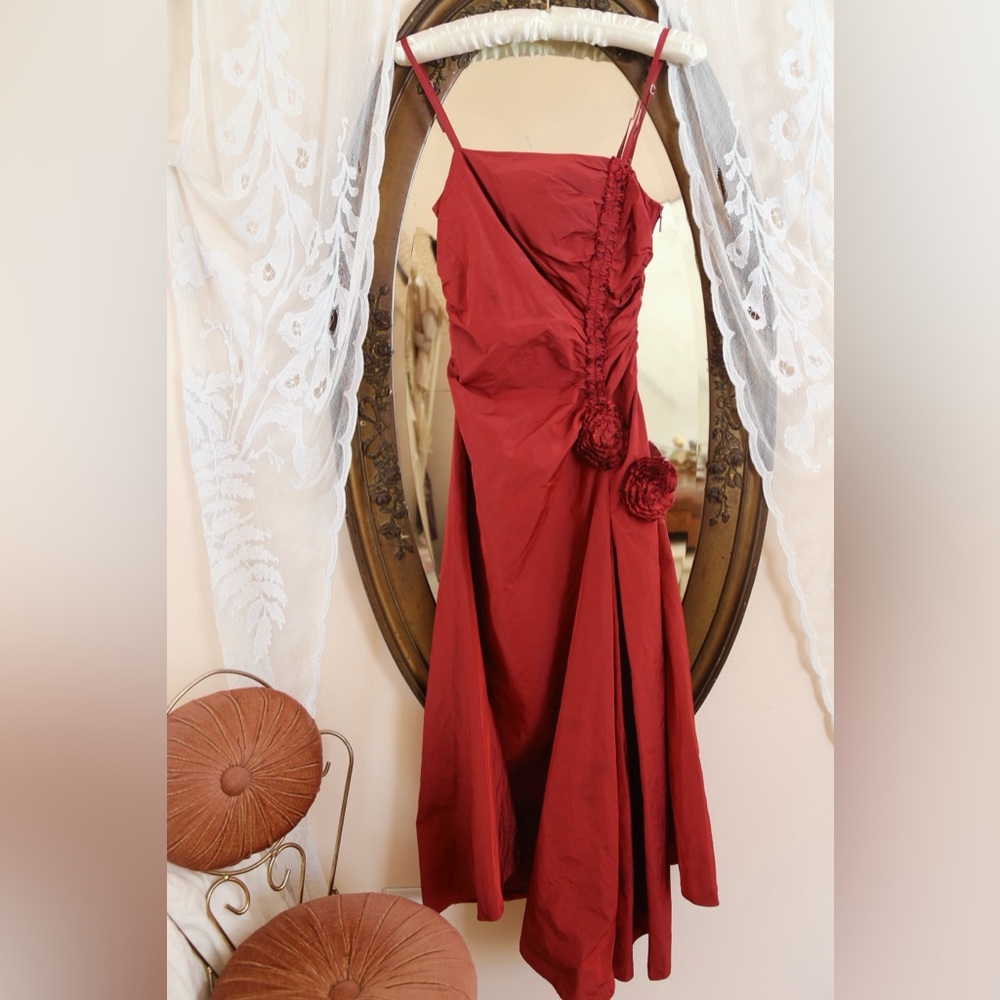 Vintage Y2K Vera Mont Asymmetrical Red Rose Dress